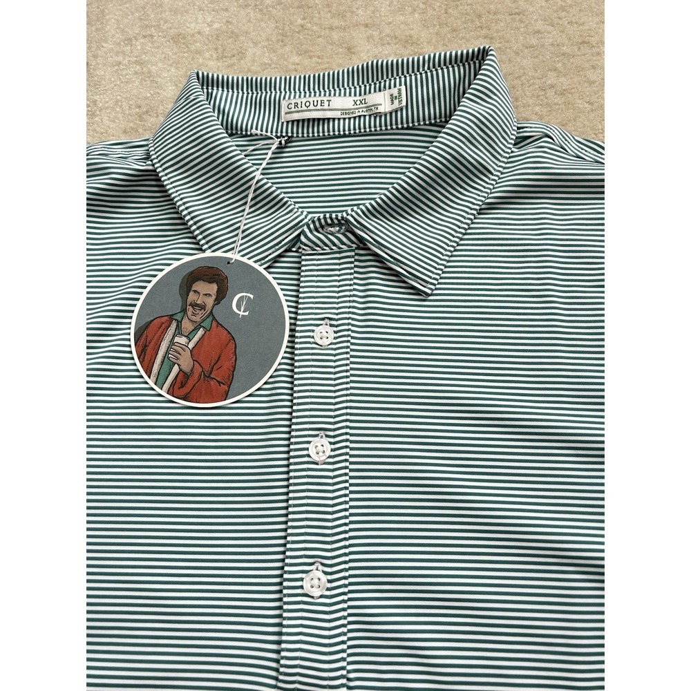 Criquet Performance Sport Golf Polo Shirt Mens XXL Short Sleeve Striped Stretch